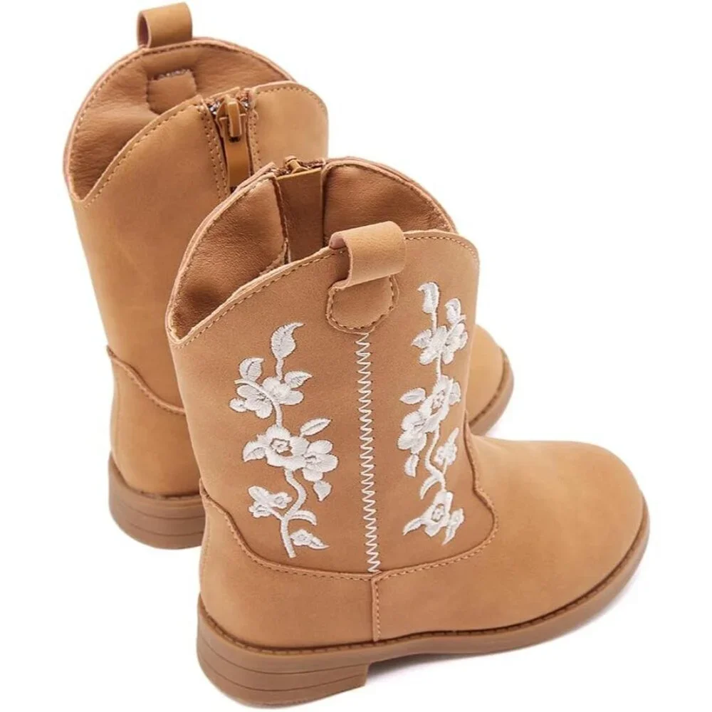 ⚡Girls 4-Brown Microfiber Little Kids Mid Calf Western Pointed Toe Riding Boots